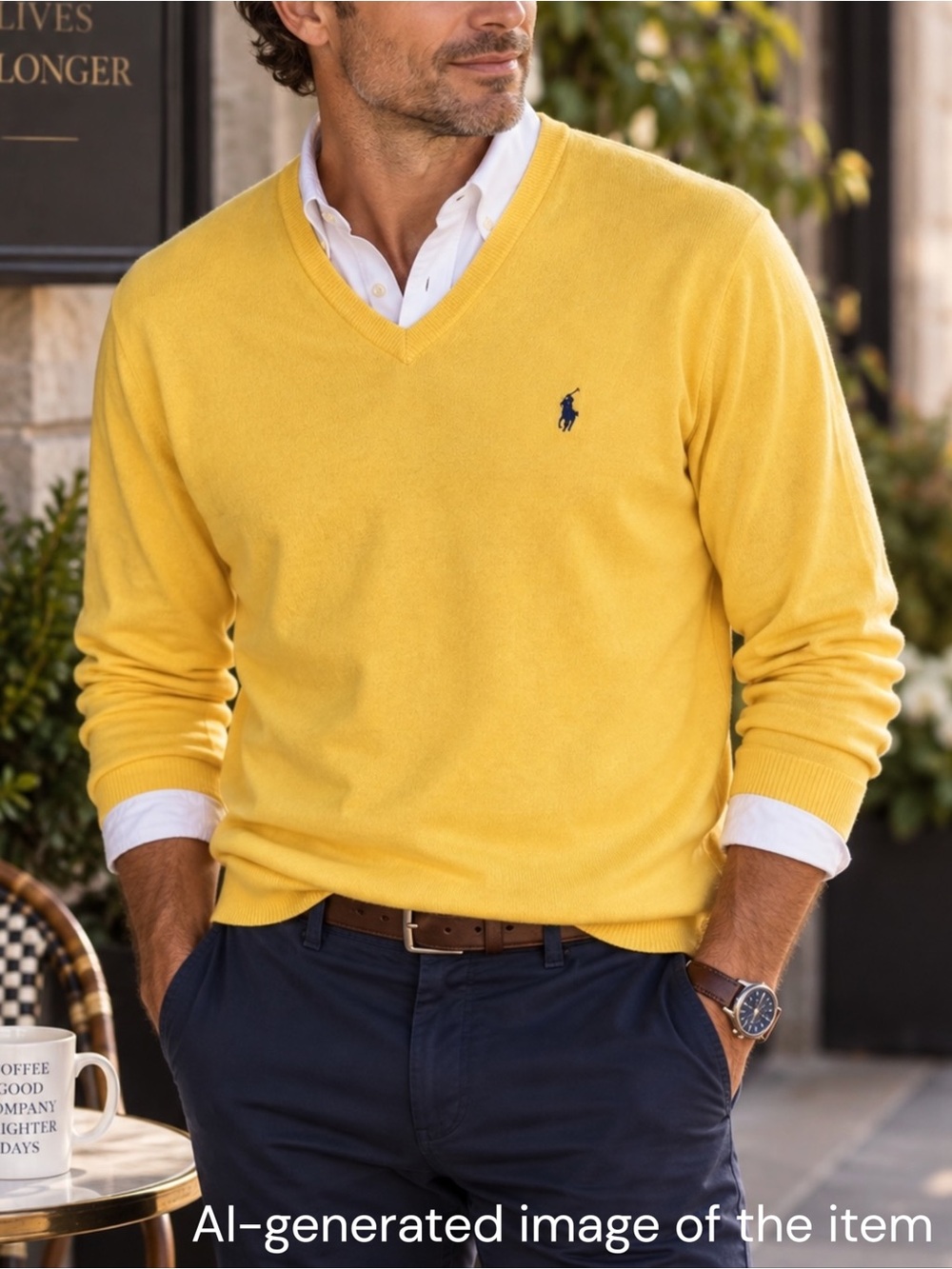 Polo Ralph Lauren Silk Cashmere Cotton V Neck Sweater Mens XL Yellow Preppy VGUC
